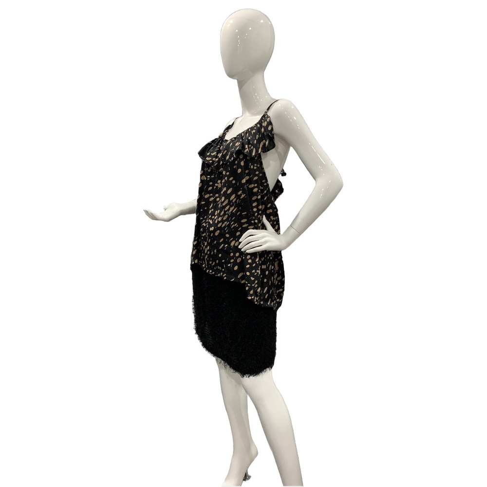 Black Tan Ruffle Racerback Tank Top Flowy Camisole One Size - Picture 14 of 15